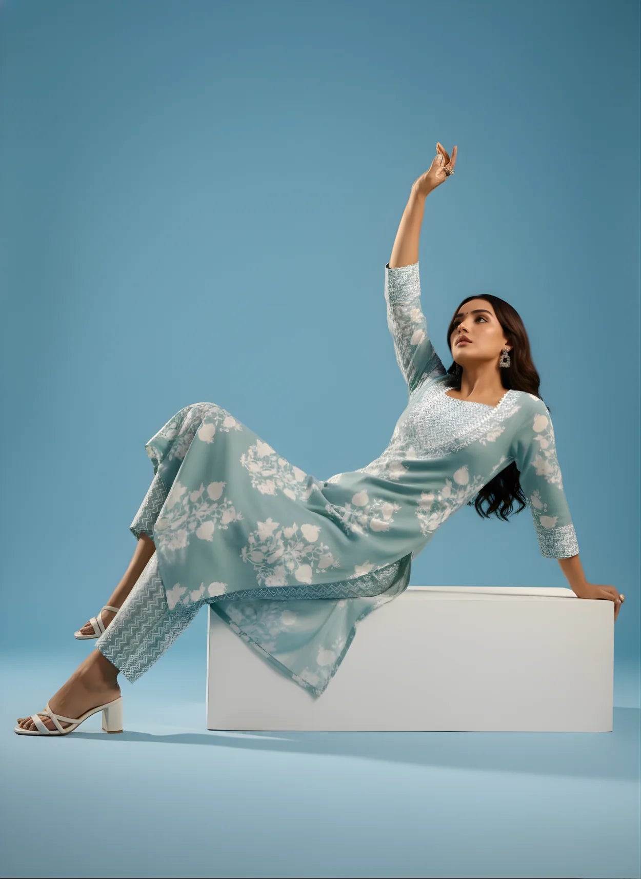 Pastel sea green kurti set with pant
